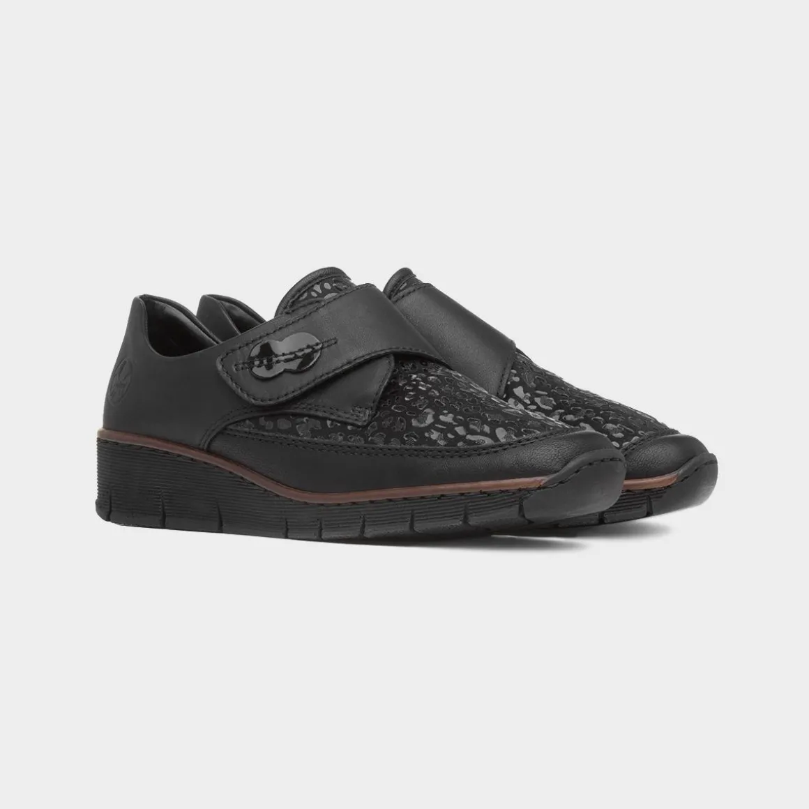 Rieker Antistress Womens Black Leopard Print Shoes