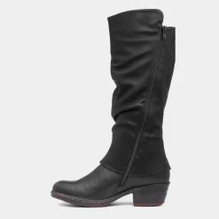 Rieker Womens Black Low Heel High Leg Boot