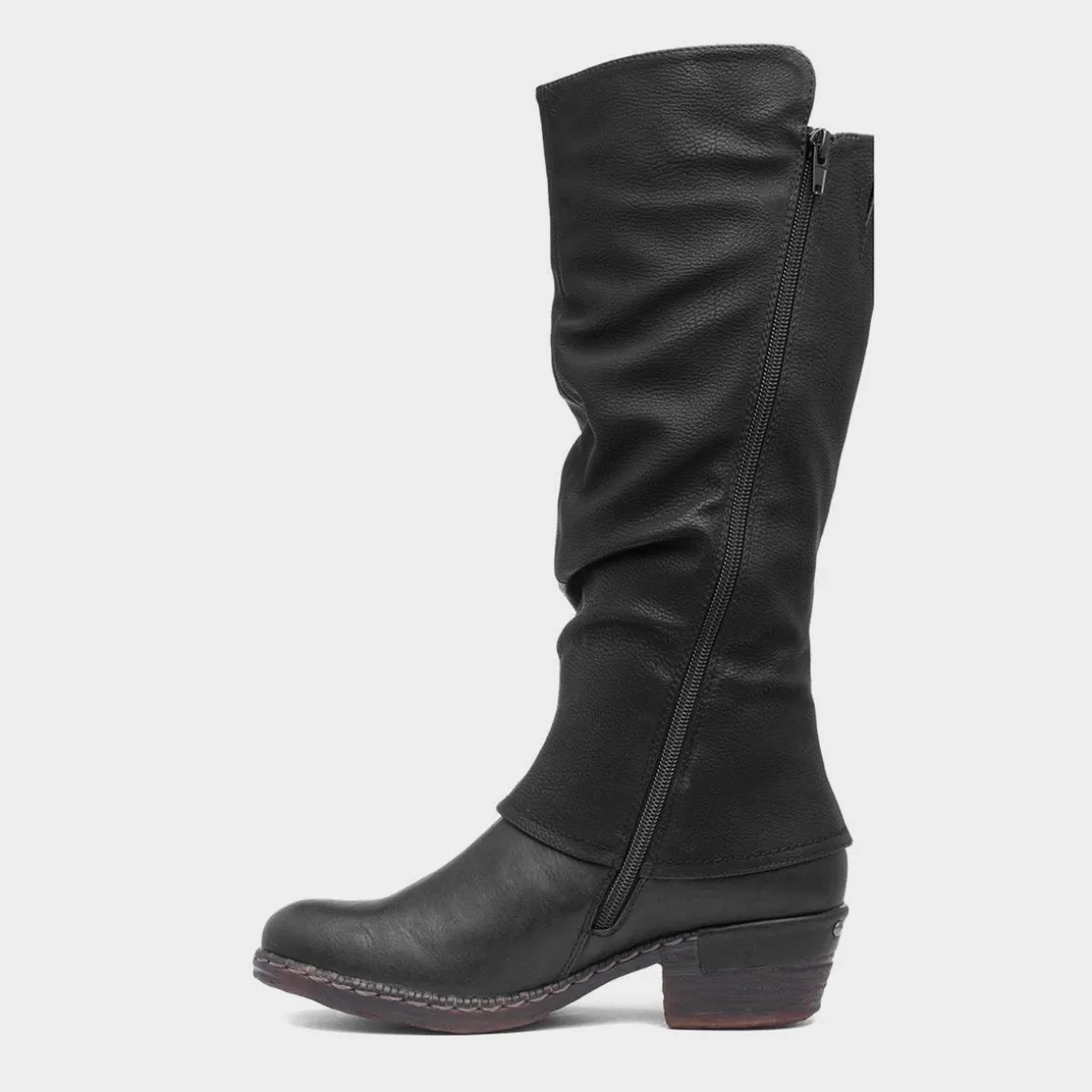 Rieker Womens Black Low Heel High Leg Boot
