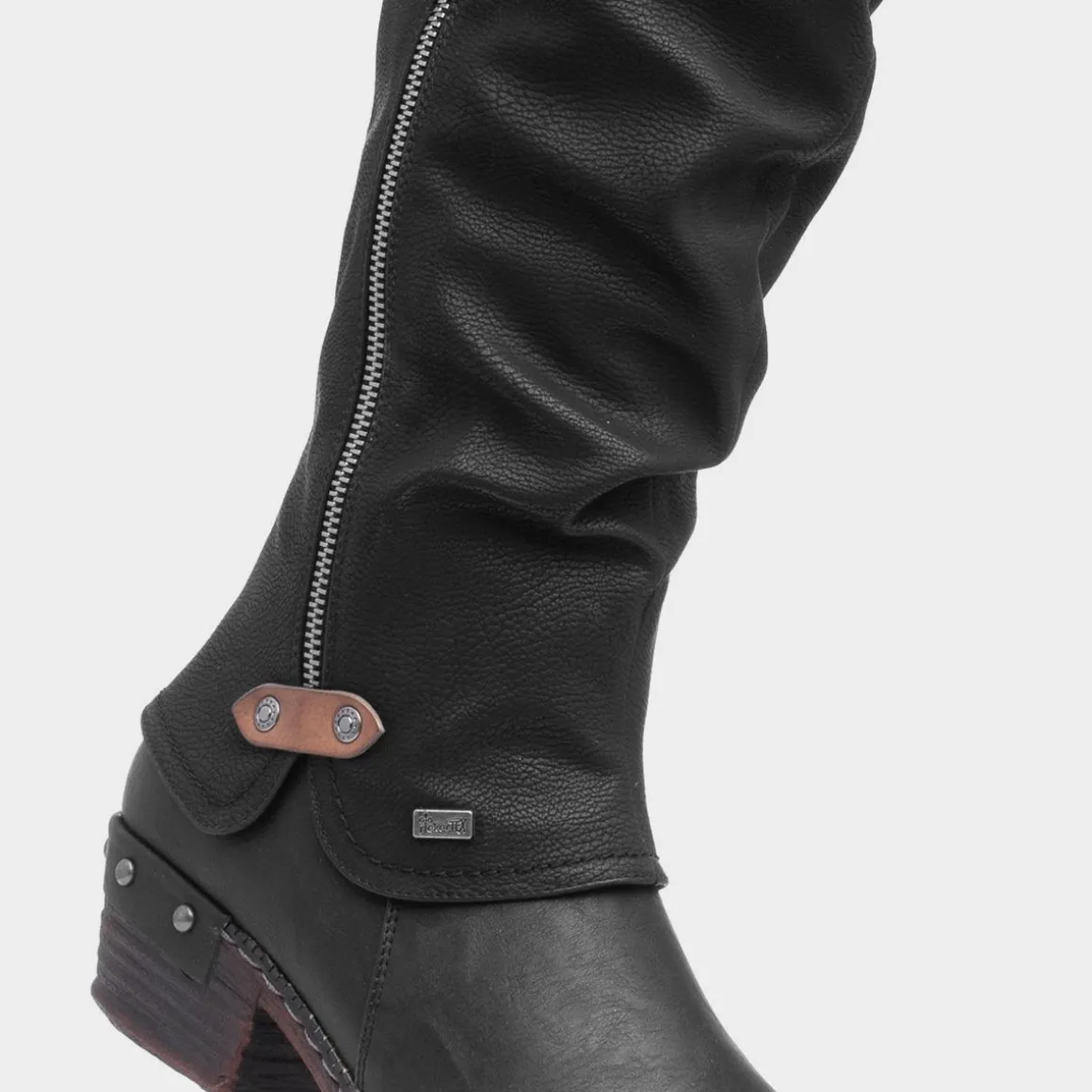 Rieker Womens Black Low Heel High Leg Boot