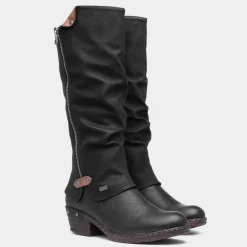Rieker Womens Black Low Heel High Leg Boot
