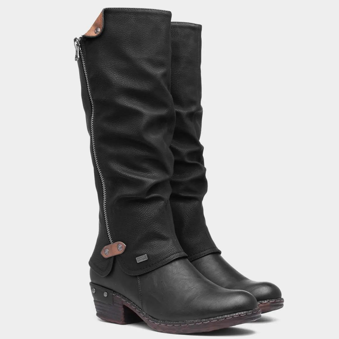 Rieker Womens Black Low Heel High Leg Boot