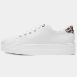 Rieker Womens White Leather Leopard Print Shoe