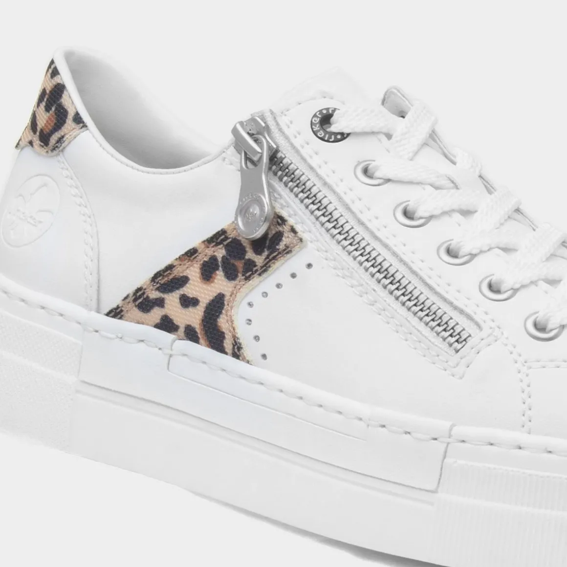 Rieker Womens White Leather Leopard Print Shoe