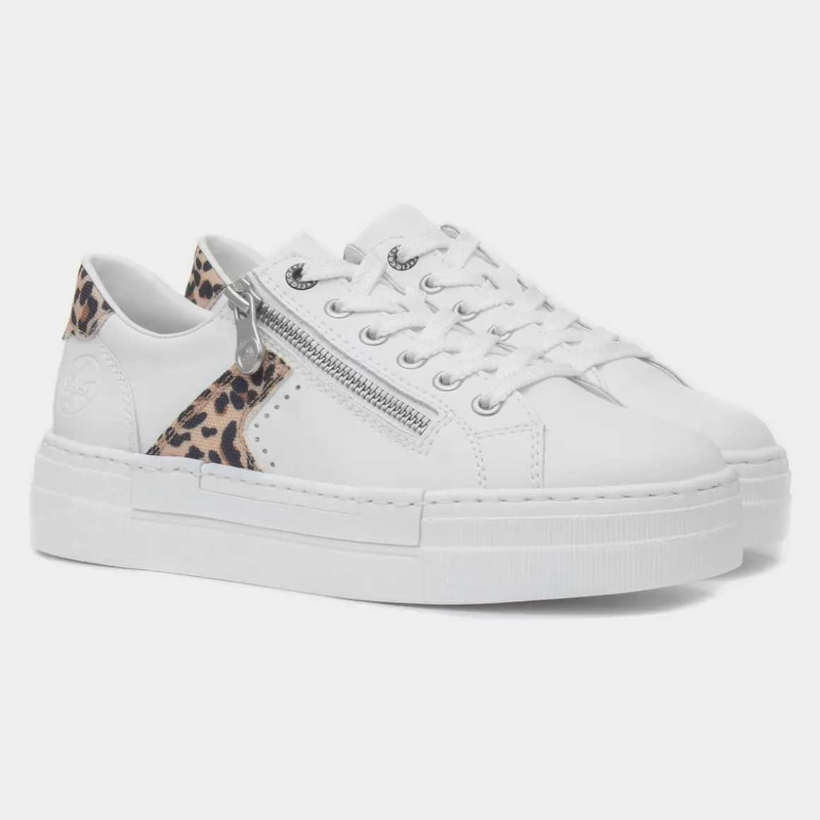 Rieker Womens White Leather Leopard Print Shoe