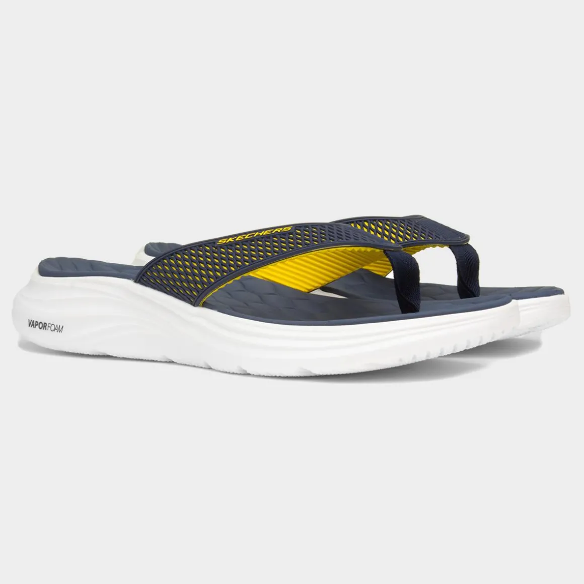 Skechers Vapor Foam Mens Navy & Yellow Flip Flop