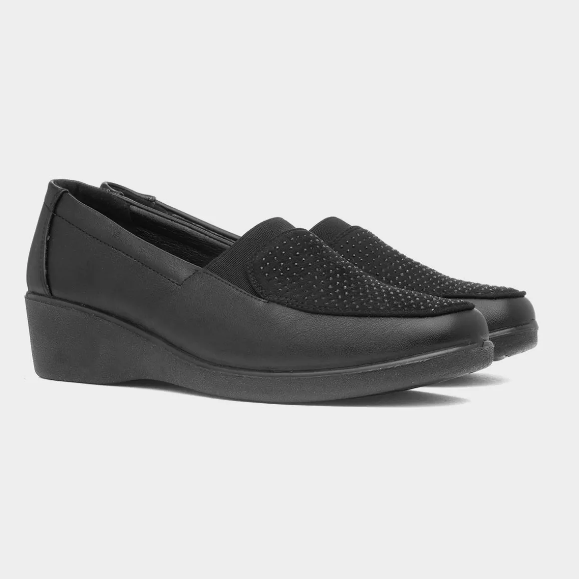 Softlites Dottie Womens Black Wedge Diamante Shoe