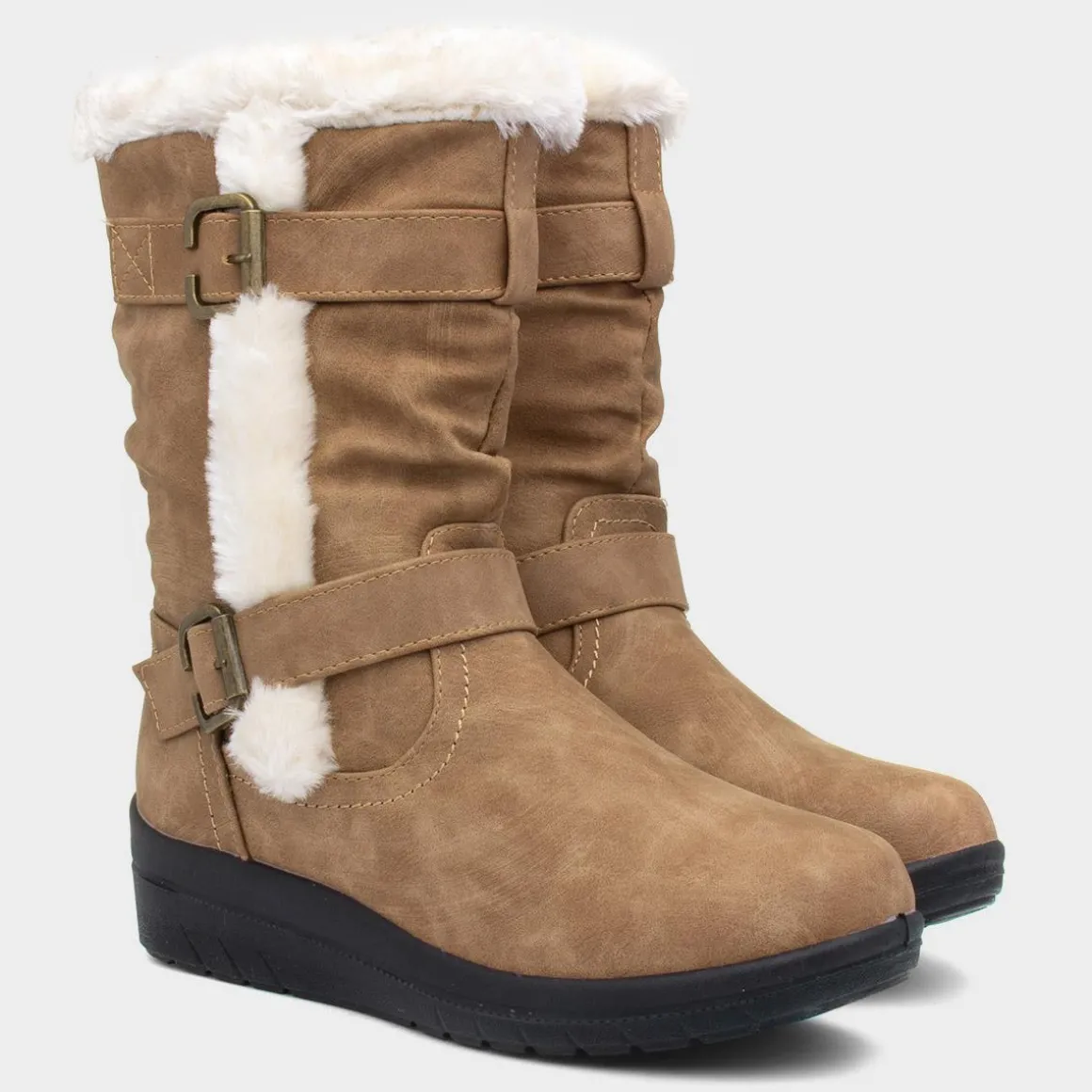 Softlites Jo Womens Tan Faux Fur Calf Boot