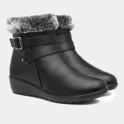 Softlites Julia Womens Black Faux Fur Ankle Boot