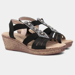 Softlites Sharon Womens Black Slip On Wedge Sandal