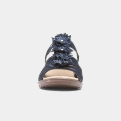 Softlites Sindy Womens Navy Wedge Flower Sandal