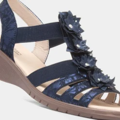 Softlites Sindy Womens Navy Wedge Flower Sandal