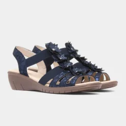 Softlites Sindy Womens Navy Wedge Flower Sandal