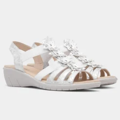 Softlites Sindy Womens White Wedge Flower Sandal