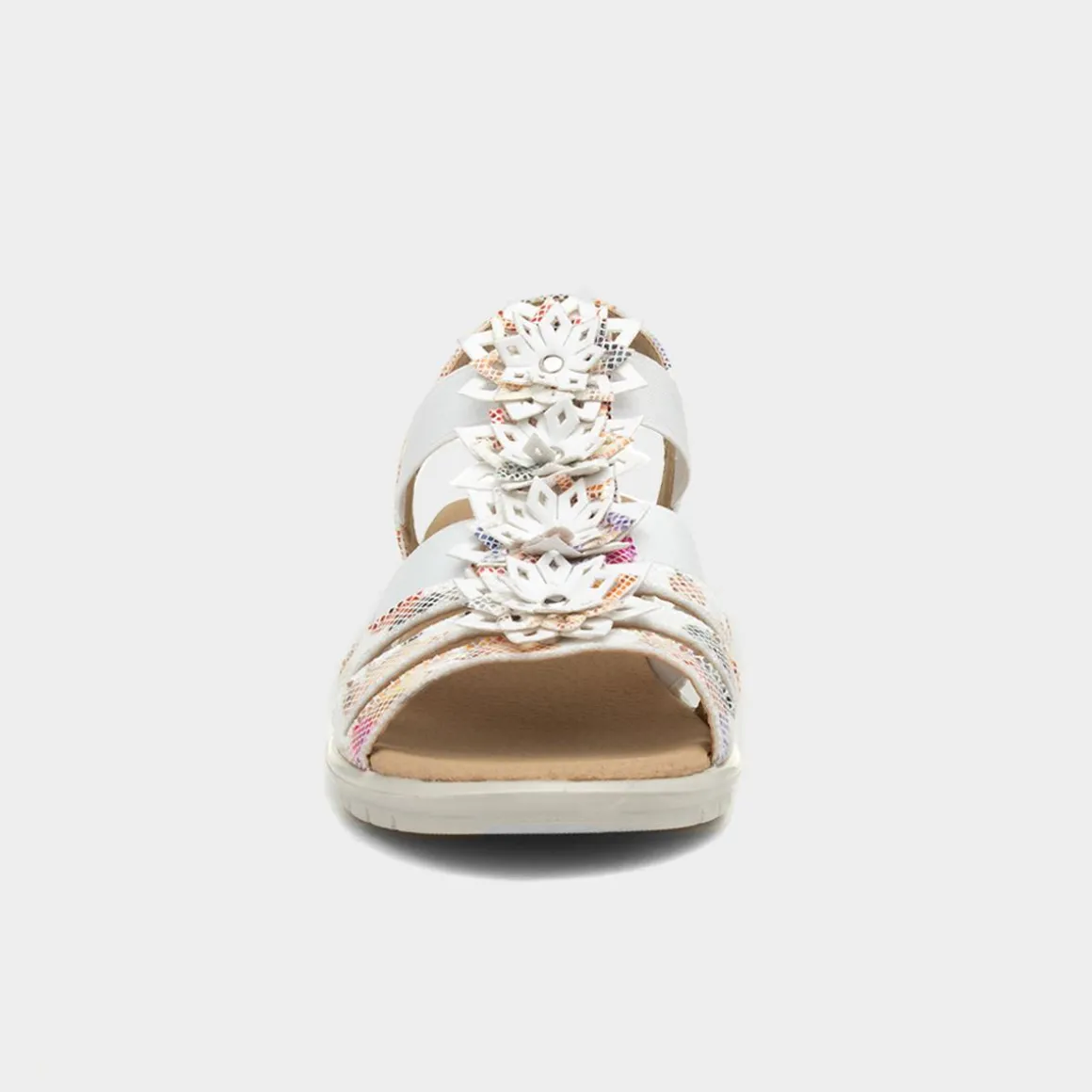 Softlites Womens White Floral Sandals