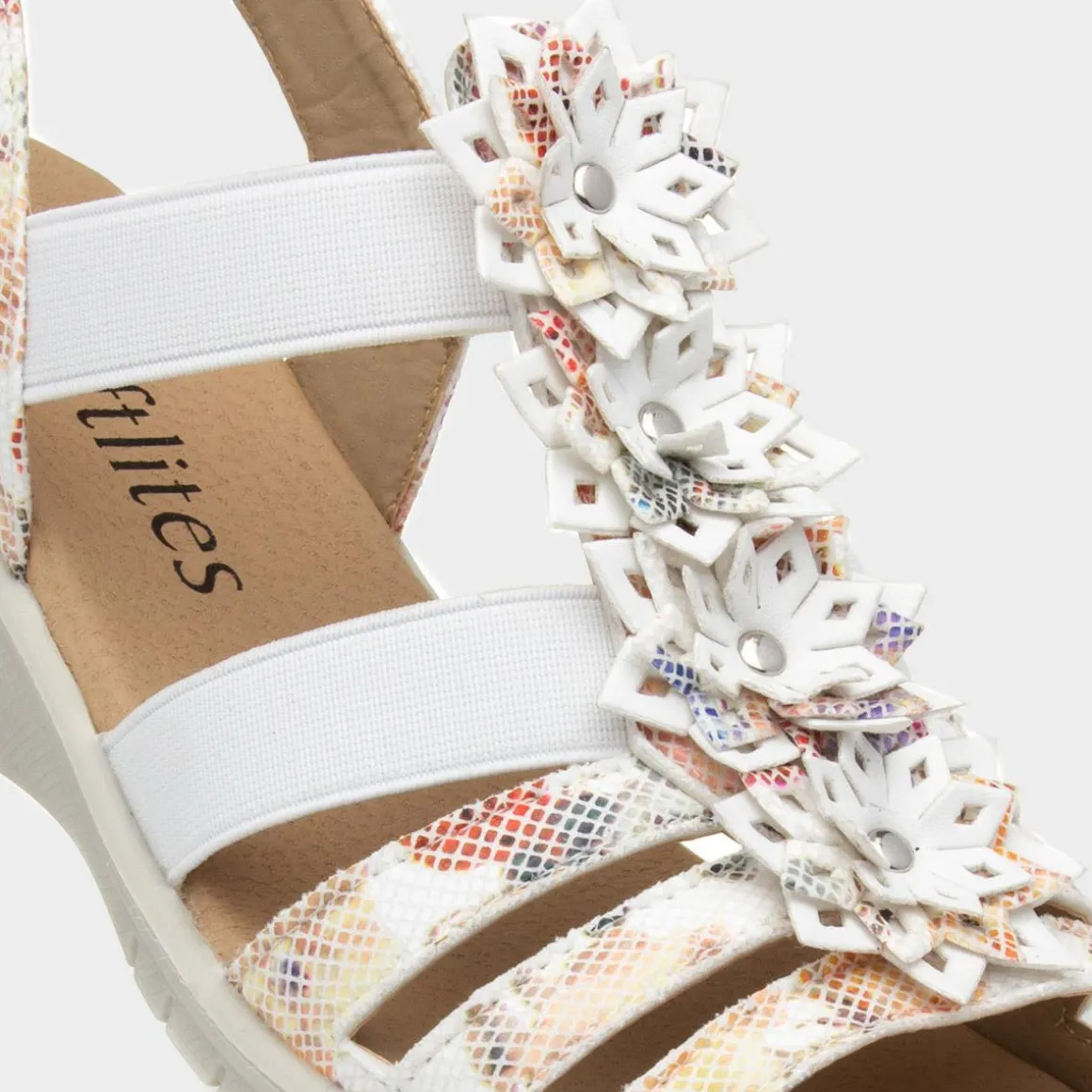 Softlites Womens White Floral Sandals
