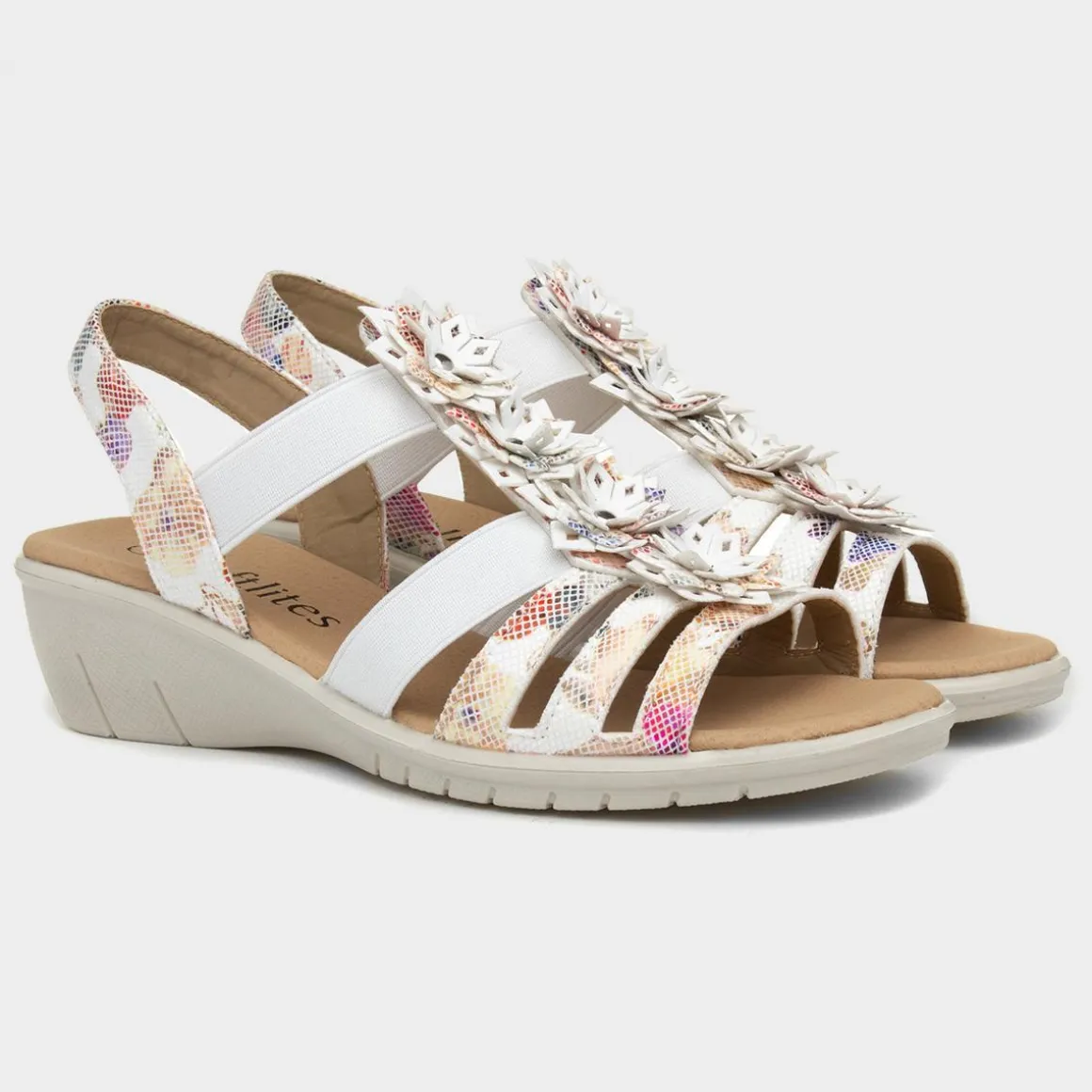 Softlites Womens White Floral Sandals