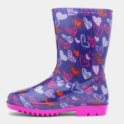 Sunny Girls Purple Love Hearts Welly