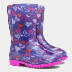 Sunny Girls Purple Love Hearts Welly