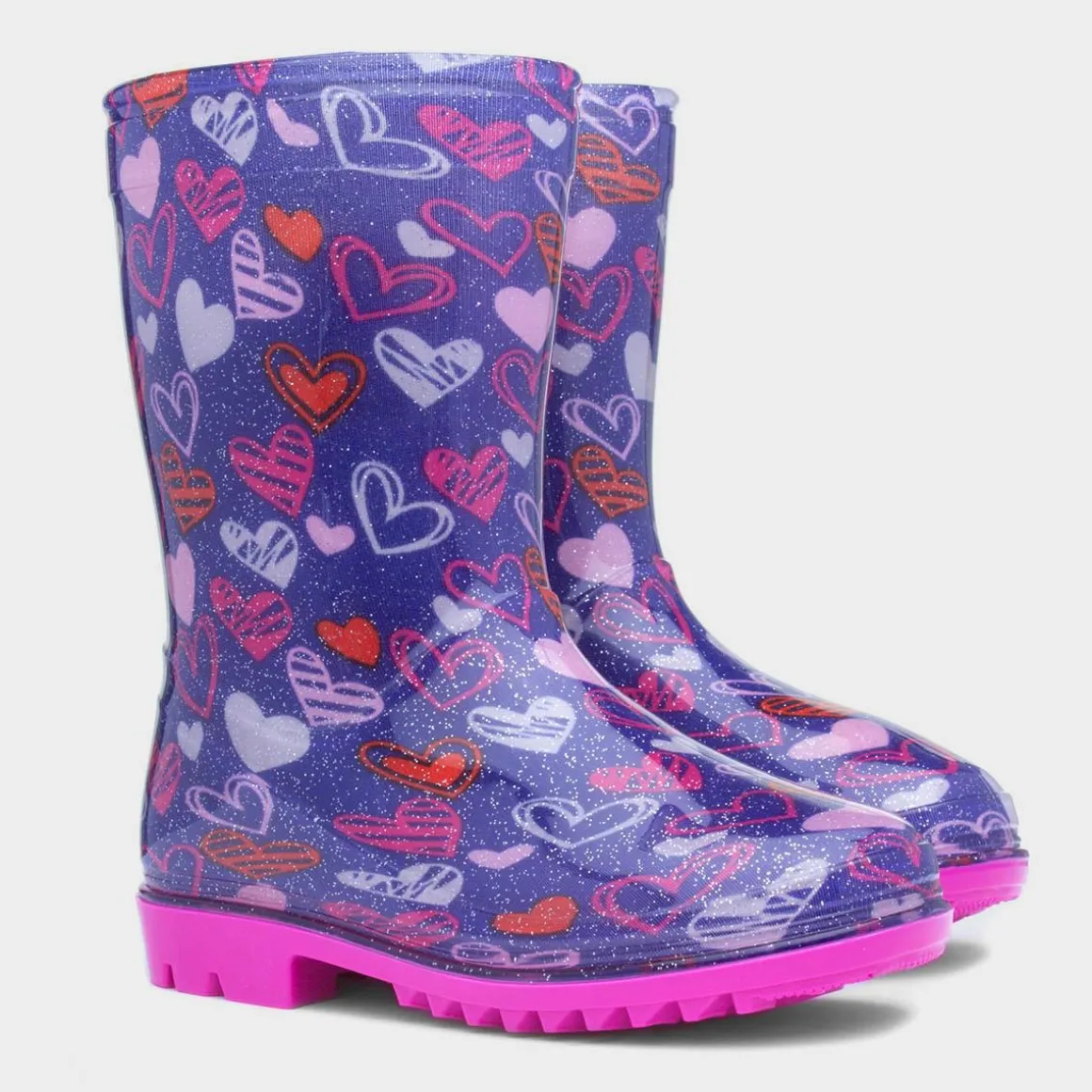 Sunny Girls Purple Love Hearts Welly