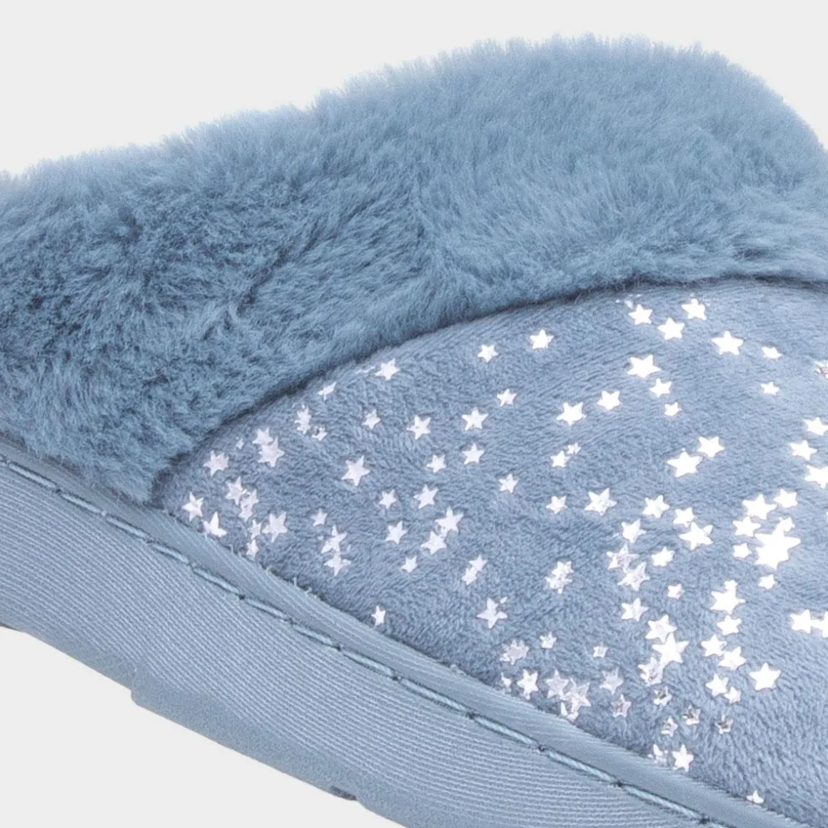 The Slipper Company Flora Womens Blue Mule Slipper