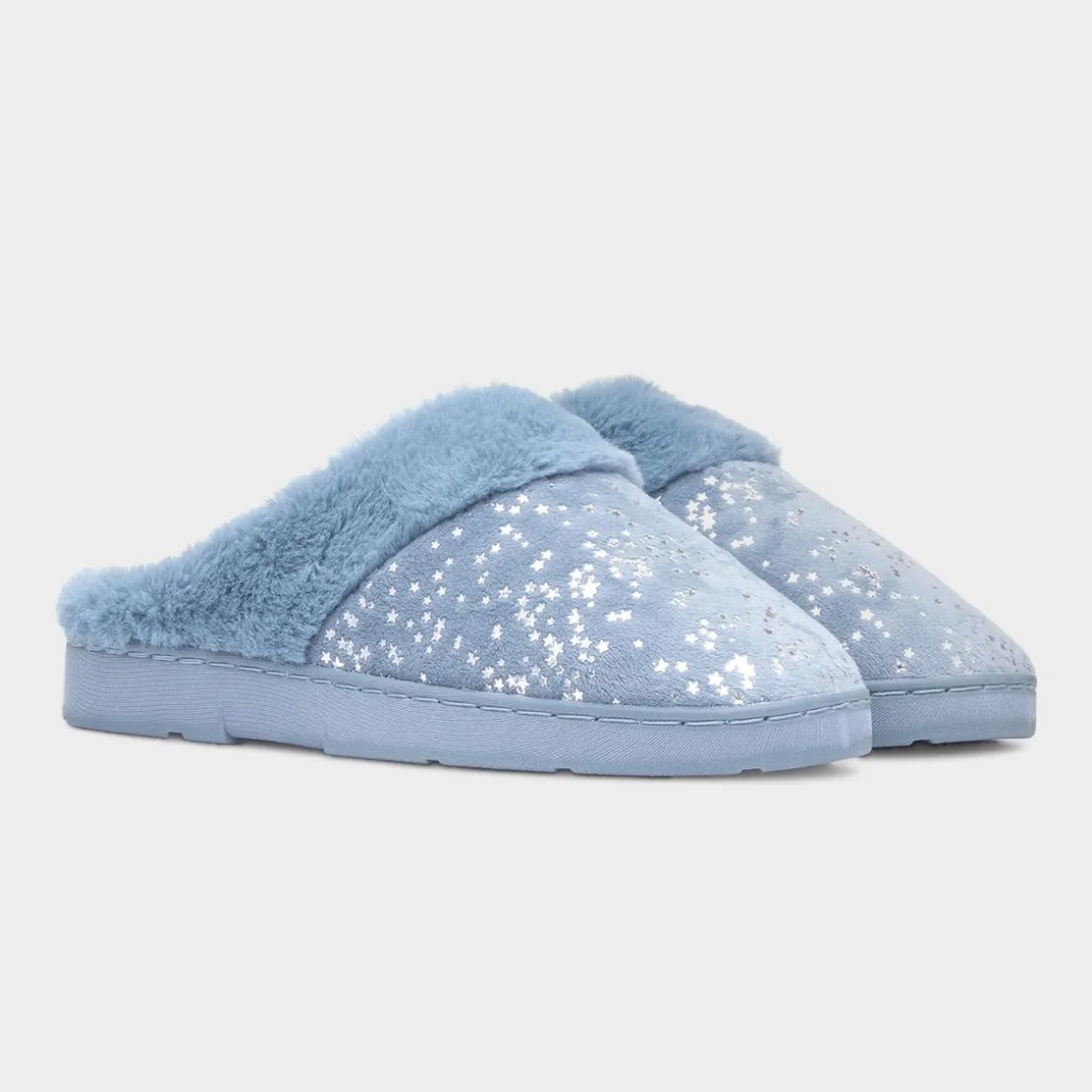 The Slipper Company Flora Womens Blue Mule Slipper