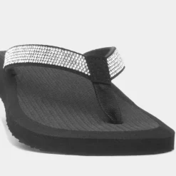 Totes Womens Black Beaded Toe Post Sandal