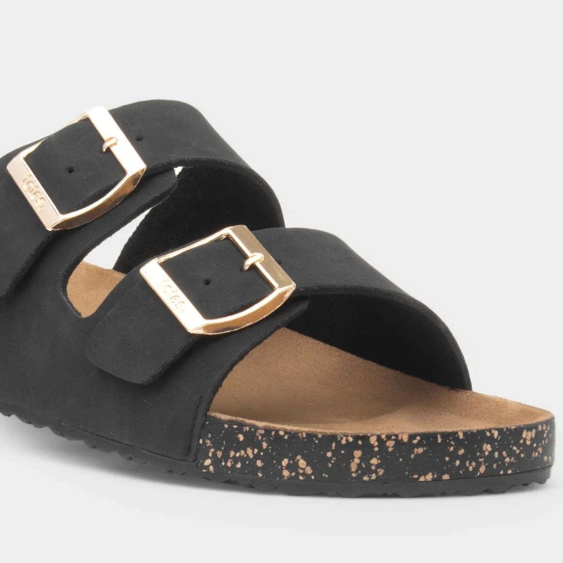 Totes Womens Black Double Buckle Sandal