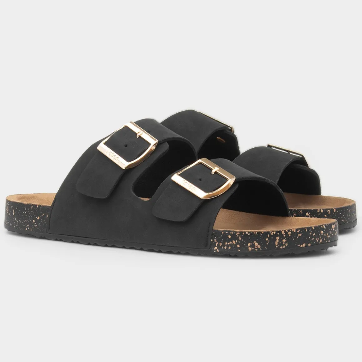 Totes Womens Black Double Buckle Sandal