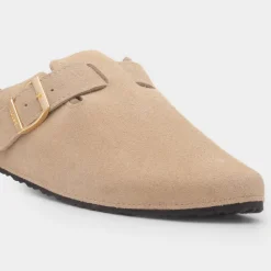 Totes Womens Sand Suede Mule Sandal