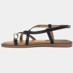 Truffle Aelia Womens Black Toe Post Sandal