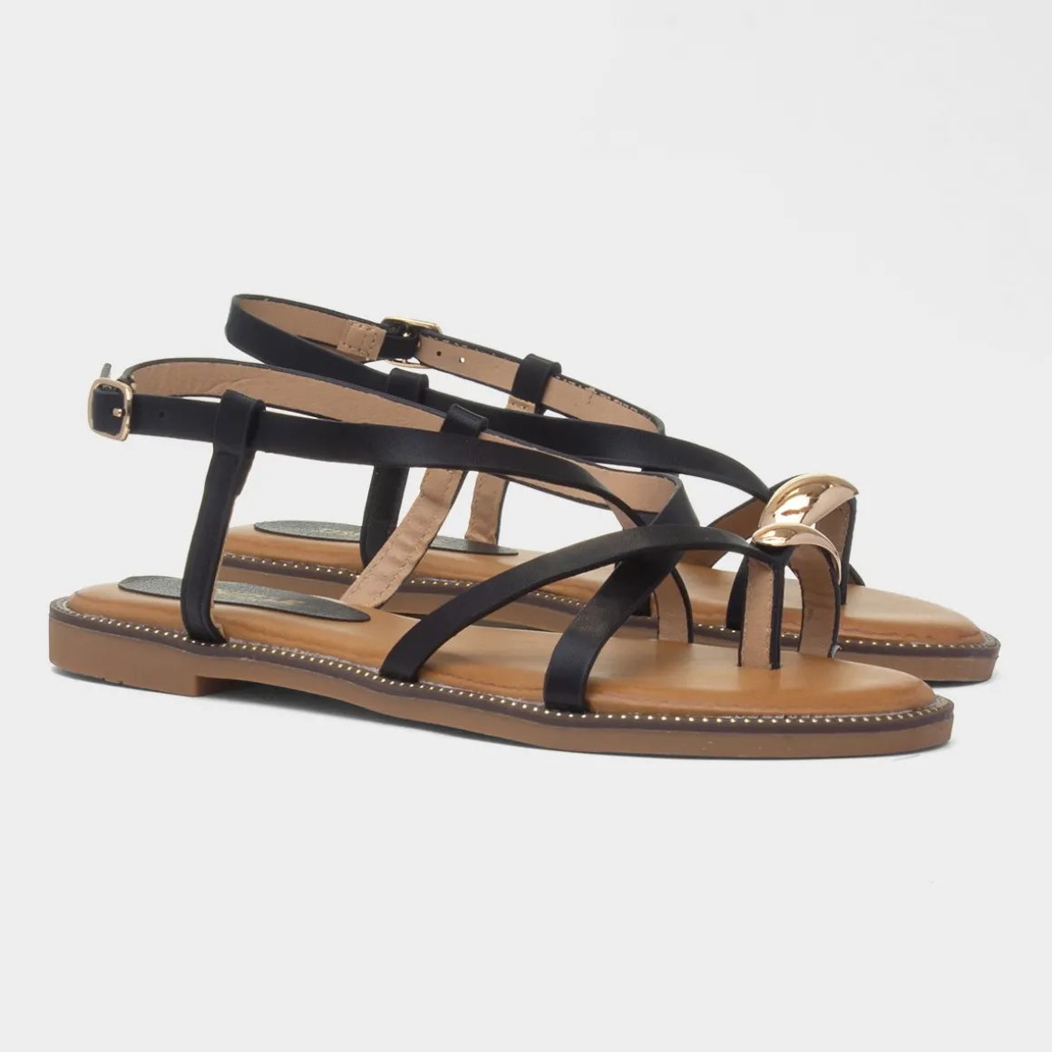 Truffle Aelia Womens Black Toe Post Sandal