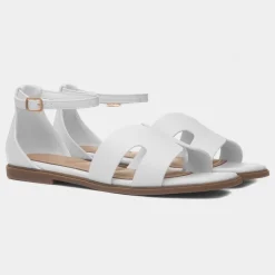 Truffle Bay Womens White Buckle Sandal