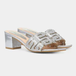 Truffle Billie Womens Silver Diamante Heel