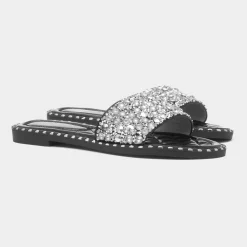 Truffle Gia Womens Black Flat Mule Sandal
