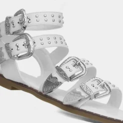Truffle Jolene Womens White Buckle Sandal