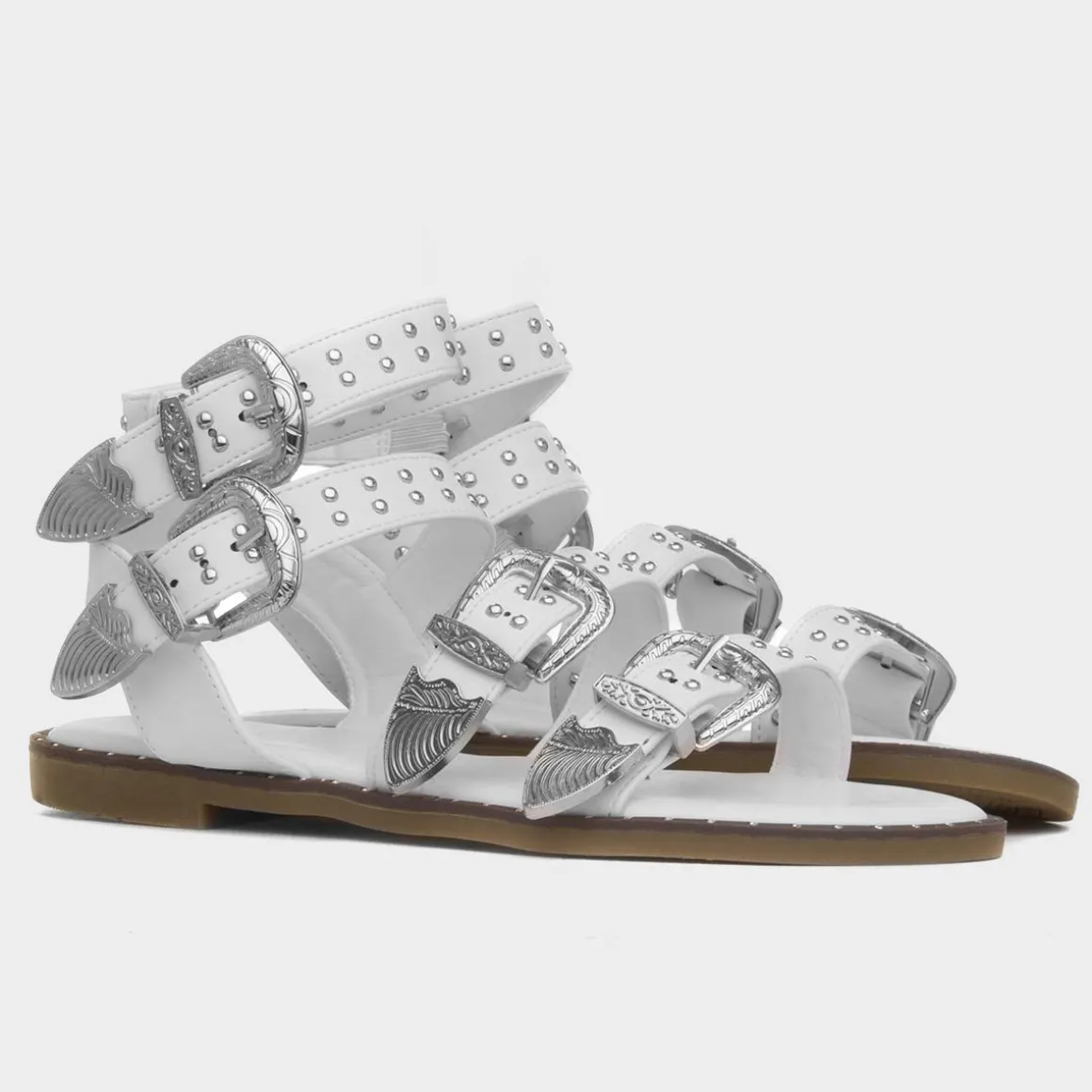 Truffle Jolene Womens White Buckle Sandal