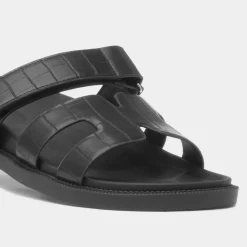 Truffle Louise Womens Black Crocodile Print Sandal