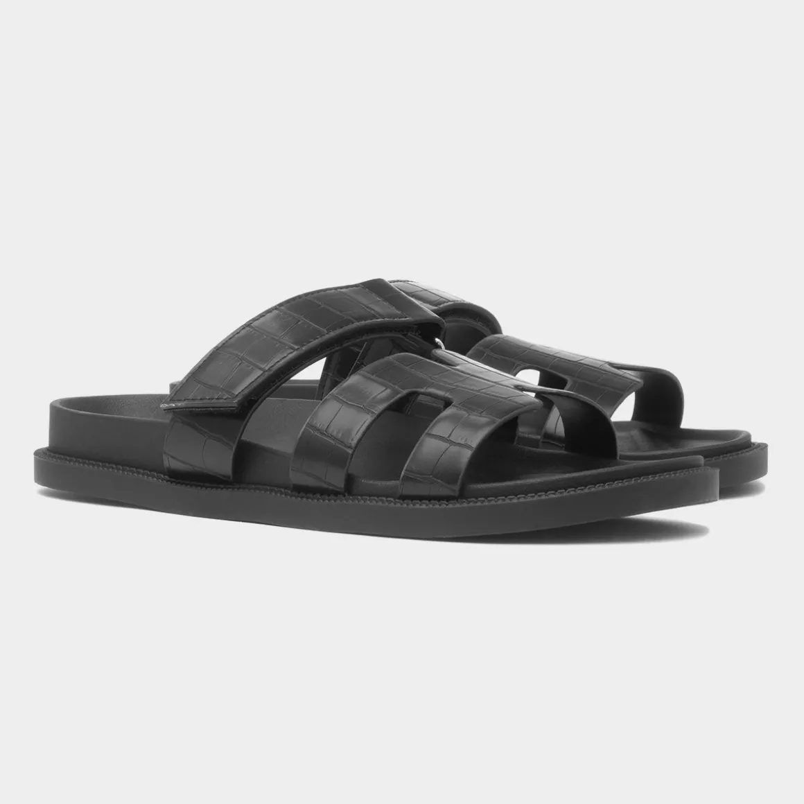 Truffle Louise Womens Black Crocodile Print Sandal