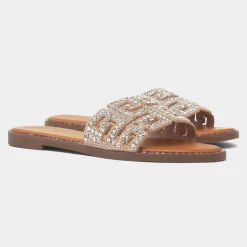 Truffle Rowan Womens Gold Diamante Mule Sandal