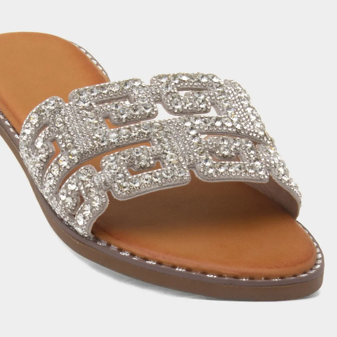 Truffle Rowan Womens Silver Diamante Mule Sandal