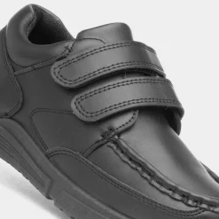 Trux Fawster Boys Black Easy Fasten School Shoe