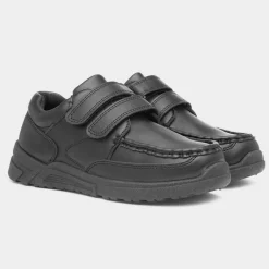 Trux Fawster Boys Black Easy Fasten School Shoe