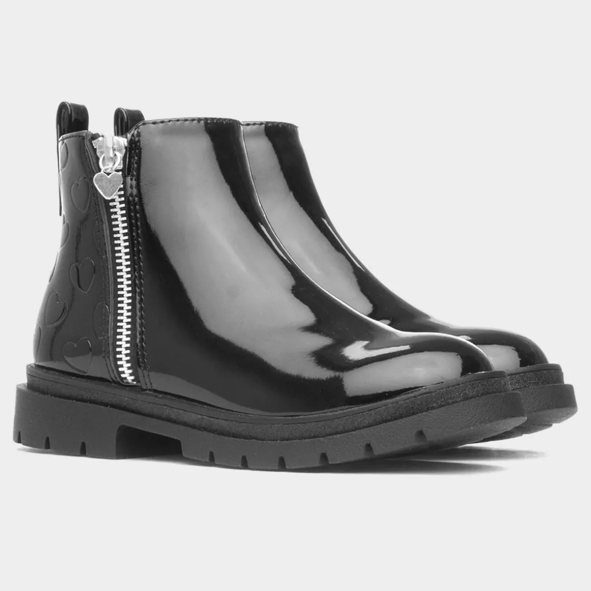Walkright Carla Girls Black Patent Heart Boot