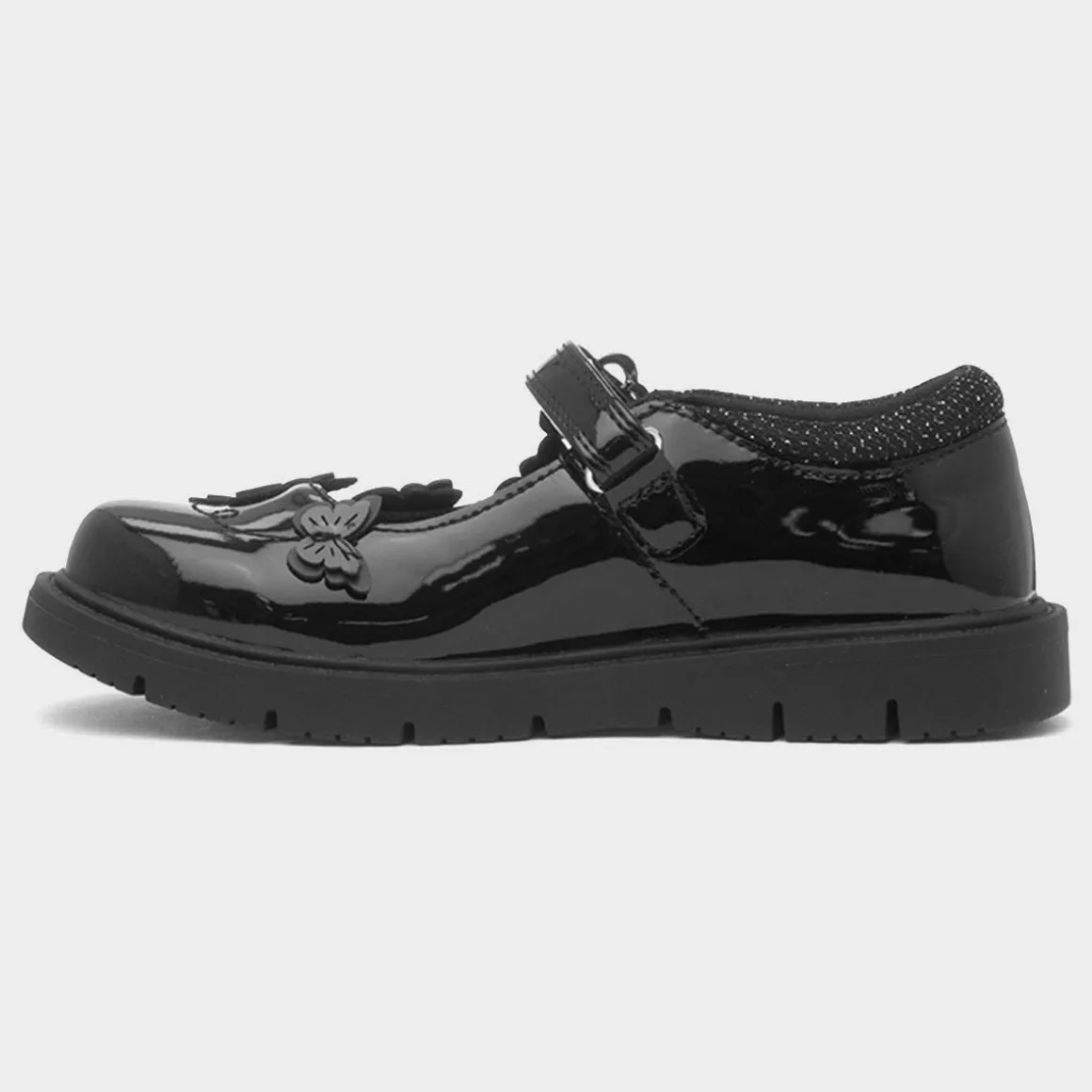 Walkright Carol Girls Black Butterfly School Shoe