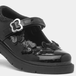Walkright Carol Girls Black Butterfly School Shoe