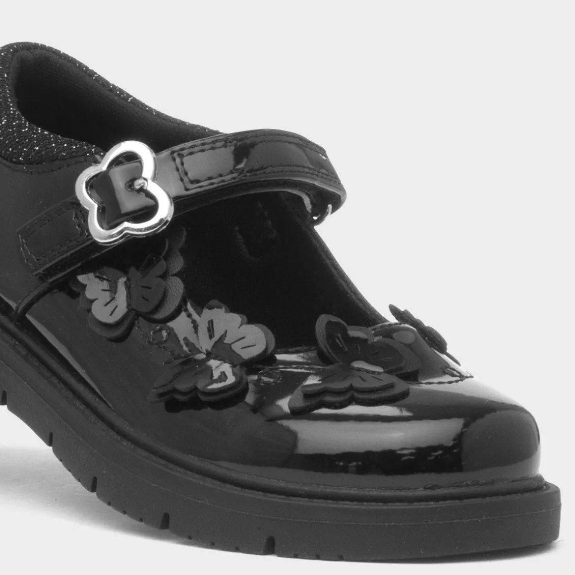Walkright Carol Girls Black Butterfly School Shoe