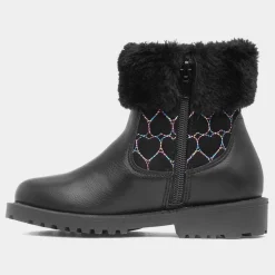 Walkright Cecily Girls Black Faux Fur Ankle Boot