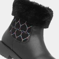 Walkright Cecily Girls Black Faux Fur Ankle Boot