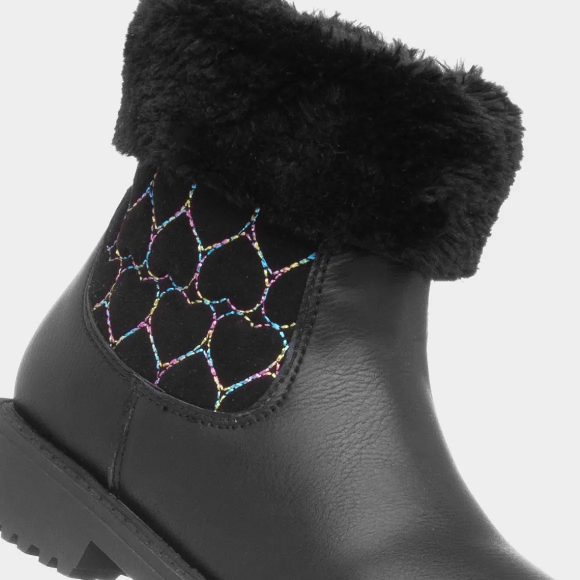 Walkright Cecily Girls Black Faux Fur Ankle Boot